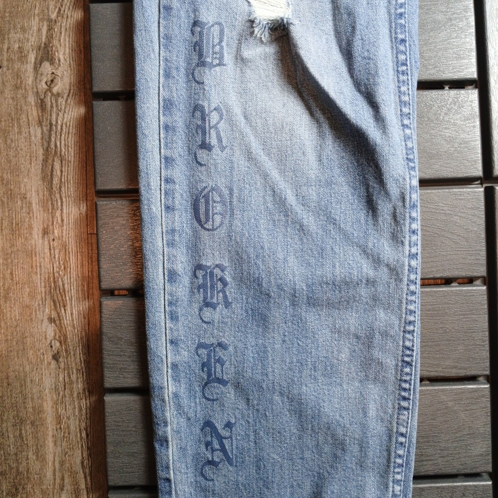 Broken Promises Distressed Mens 32x29 Straight Blue Snake Cobra Rose Jeans JA128 - Picture 7 of 15